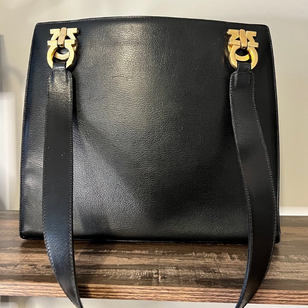 Salvatore Ferragamo Black Leather Shoulder Bag